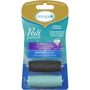 Amope Pedi Perfect Mixed Pack Roller Heads Ultra Coarse & Regular Coarse, 2 Refills