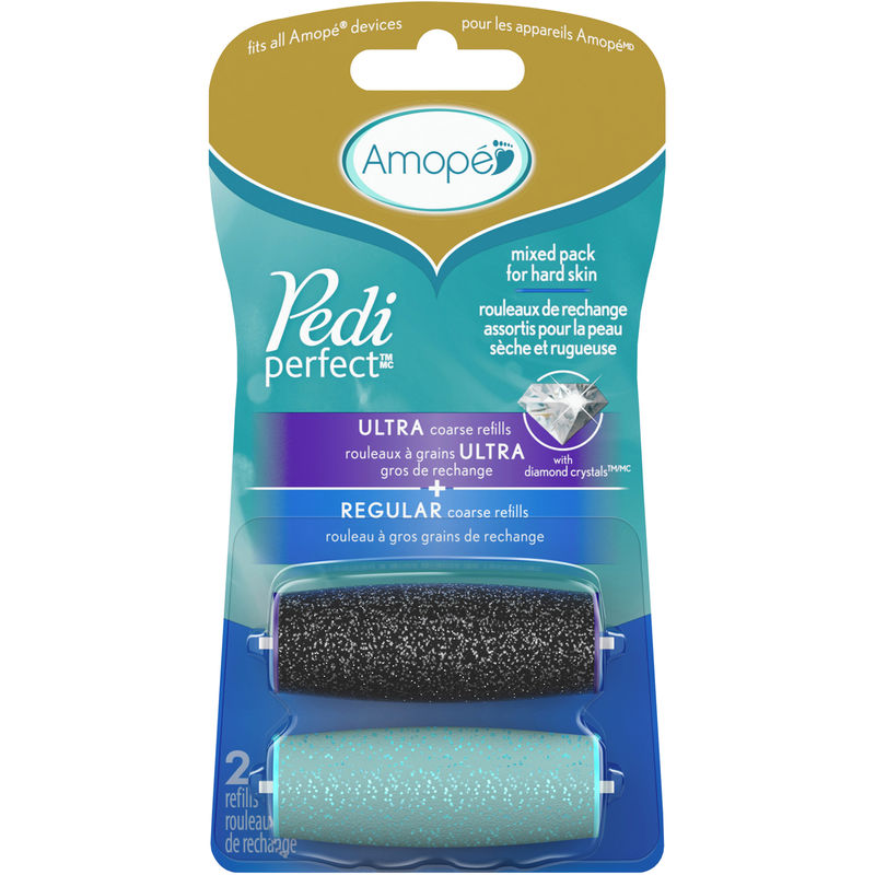Amope Pedi Perfect Mixed Pack Roller Heads Ultra Coarse & Regular Coarse, 2 Refills