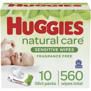 Huggies Natural Care Sensitive Baby Wipes, Unscented, 10 Flip-Top Packs (560 Wipes Total)