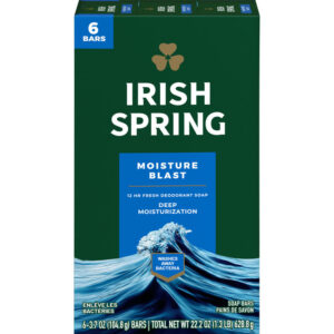 Irish Spring Moisture Blast Deodorant Bar Soap for Men, 6 Pack