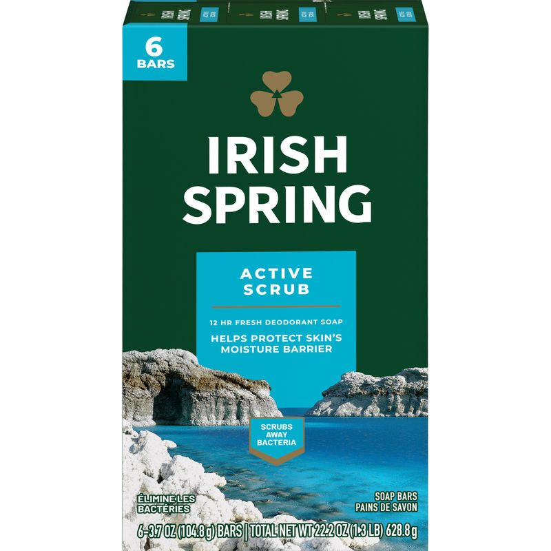 Irish Spring Active Scrub Deodorant Bar Soap for Men, 6 Pack