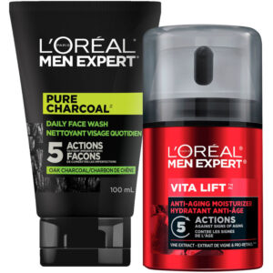 L'Oreal Paris Pure Charcoal Face Wash + Vita Lift Anti-Aging Moisturizer Skin Care Kit