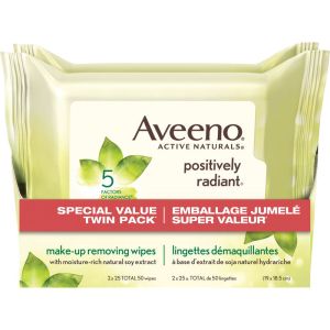 Aveeno Active Naturals Positively Radiant Make-up Removing Wipes Duo Pack