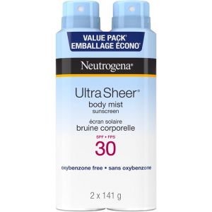 Neutrogena Ultra Sheer Body Mist Sunscreen Spray SPF 30, Duo Pack, 2 x 141g