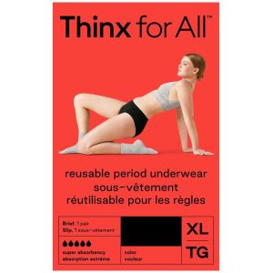 Thinx for All Women's Super Absorbency Cotton Brief Period Underwear, Size XL, Black