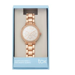 TCK Ladies Rose Gold Watch with Pave Stone Bezel