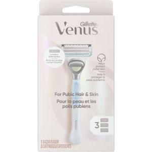 Venus for Pubic Hair and Skin Women's Razor Handle + 3 Blade Refills