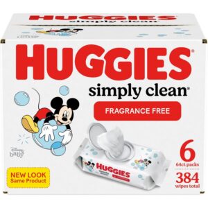 Huggies Simply Clean Unscented Baby Wipes, 6 Flip-Top Packs 384 Wipes