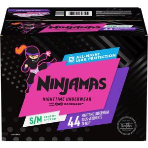 Pampers Ninjamas Nighttime Bedwetting Underwear Girl Size S/M 44 Count