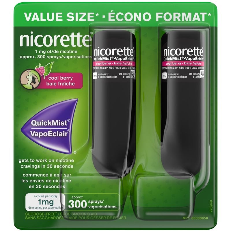 Nicorette Nicotine QuickMist Spray, Cool Berry, 1mg, 150 Sprays, Duo Pack