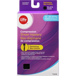 Life Brand LB Sheer Hosiery Pantyhose Black Large 15-20 Compression