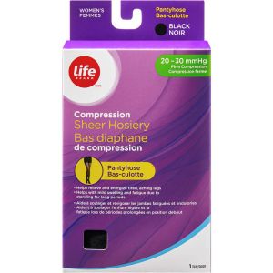 Life Brand LBSheer Hosiery Pantyhose Black Medium 20-30 Compression