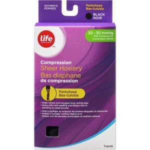 Life Brand LB Sheer Hosiery Pantyhose Black Large 20-30 Compression