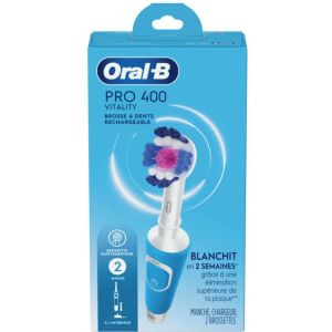 Oral-B Pro 400 3D White Vitality Electric Toothbrush with 2 Brush Heads, Rechargeable, Blue
