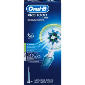 Oral-B 1000 CrossAction Electric Toothbrush, White, Powered by Braun