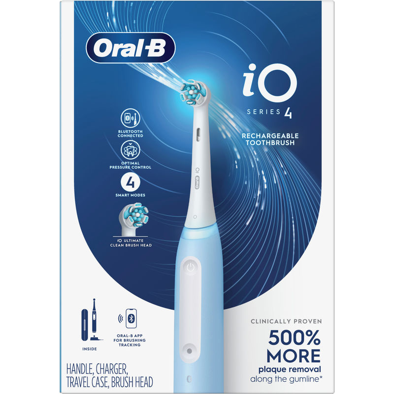 Oral-B iO Series 4 Electric Toothbrush with 1 Brush Head, Rechargeable, Light Blue