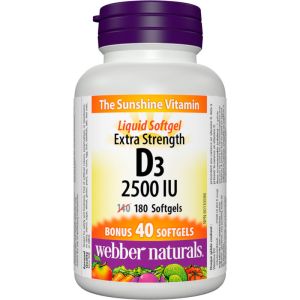 Webber Vitamin D3, 2500IU, SoftGel Bonus, 180 SoftGels
