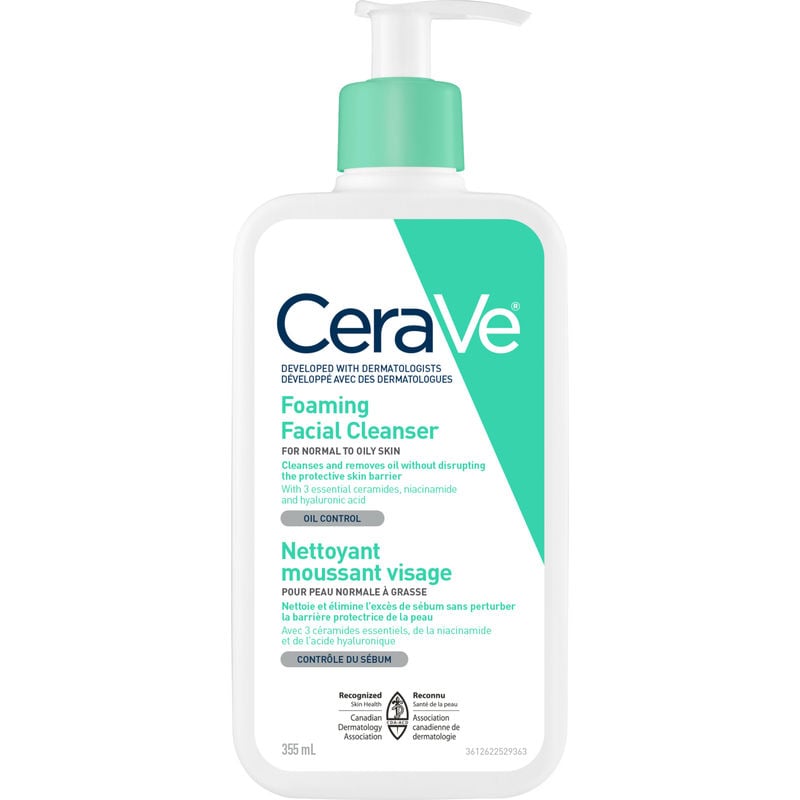 CeraVe Foaming Facial Cleanser With Hyaluronic Acid and 3 Ceramides, Fragrance Free 355 ML