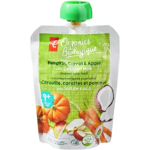PC Organics Pumpkin, Carrot & Apple with Coconut Milk Strained Baby Food 128 mL