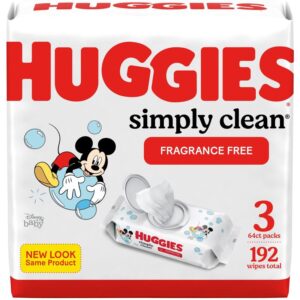 Huggies Simply Clean Unscented Baby Wipes, 3 Flip-Top Packs 192 Wipes