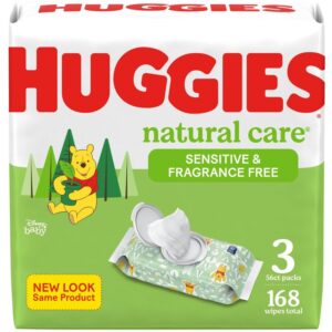 Huggies Natural Care Sensitive Baby Wipes, Unscented, 3 Flip-Top Packs 168 Wipes