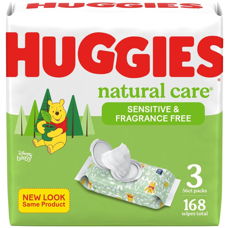 Huggies Natural Care Sensitive Baby Wipes, Unscented, 3 Flip-Top Packs 168 Wipes