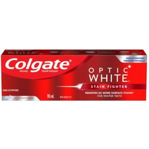 Colgate Optic White Stain Fighter Teeth Whitening Toothpaste, Clean Mint Paste 90 ML