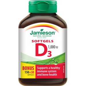 Jamieson Vitamin D 1,000 IU Premium Softgels 180 Count