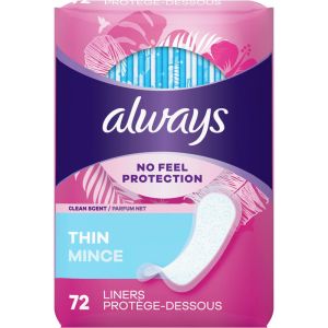 Always Thin No Feel Protection Daily Liners Regular Absorbency Scented, 72 Count