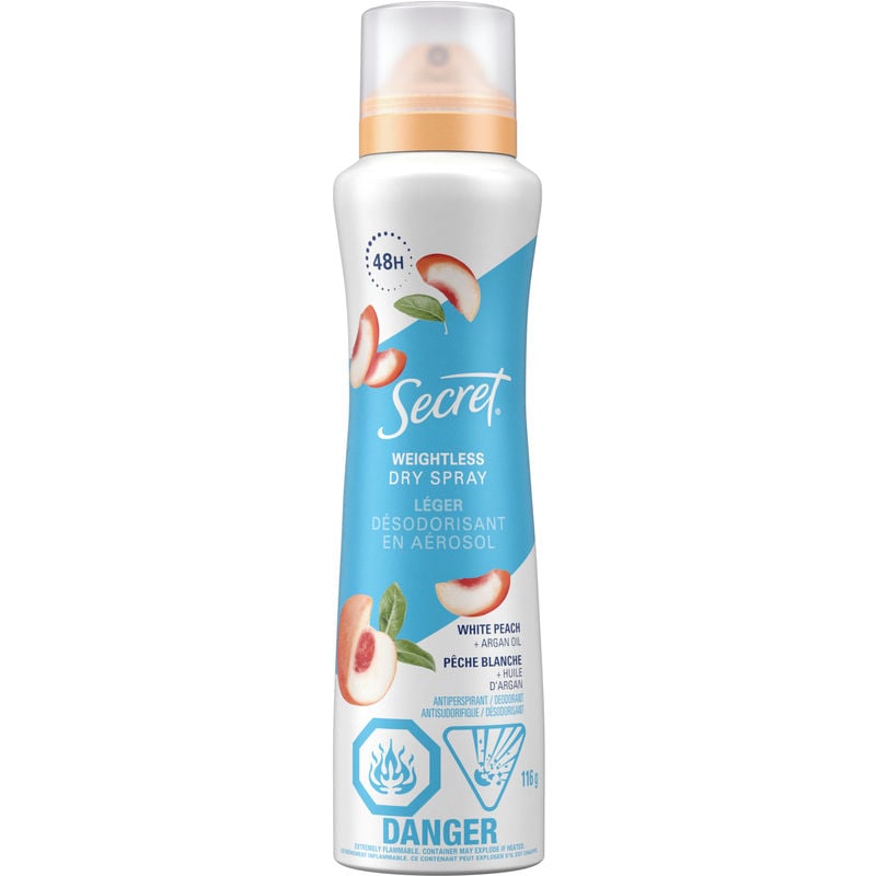 Secret Dry Spray Antiperspirant Deodorant, White Peach and Argan Oil 116 G