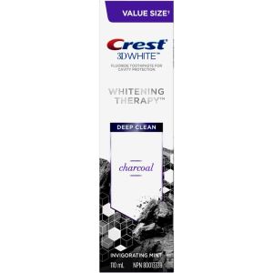 Crest 3D White Whitening Therapy Charcoal Deep Clean Fluoride Toothpaste, Invigorating Mint, 110mL