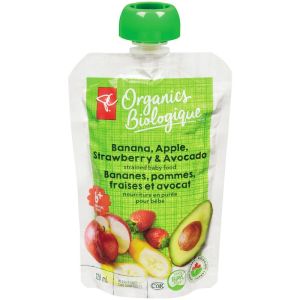 PC Organics Banana Apple Strawberry Avocado Strained Baby Food 128 mL