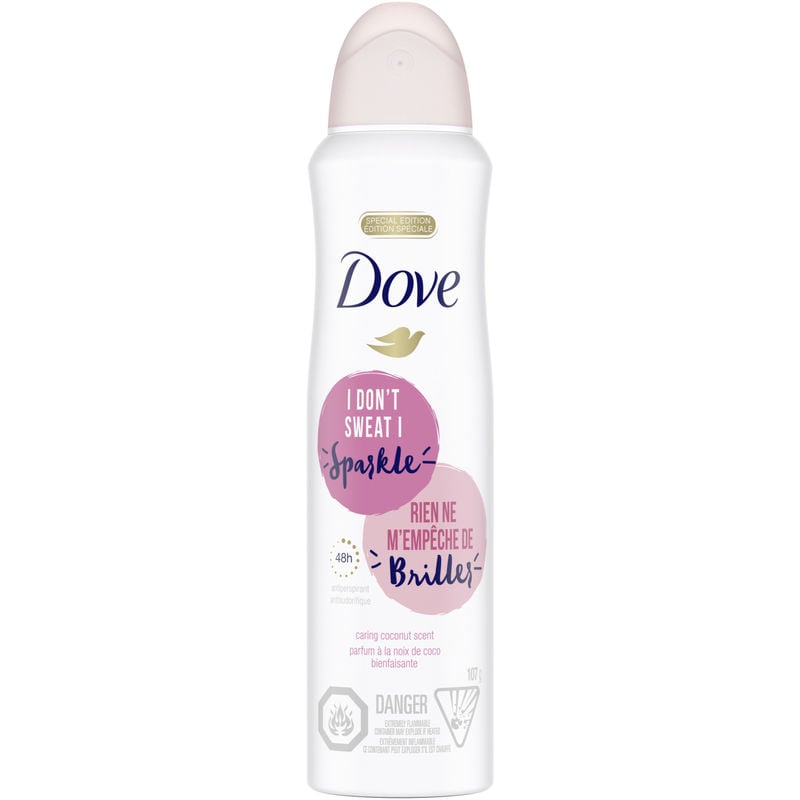 Dove Advanced Care Caring Coconut Dry Spray Antiperspirant for Women, 48 Hour Protection, 107g