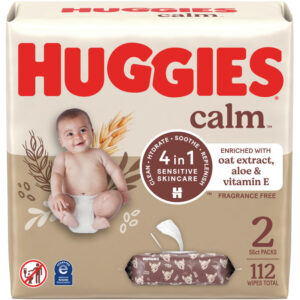 Huggies Calm Baby Wipes, Unscented, 2 Push Button Packs 112 Wipes