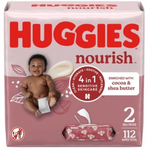 Huggies Nourish Scented Baby Wipes, 2 Push Button Packs 112 Wipes