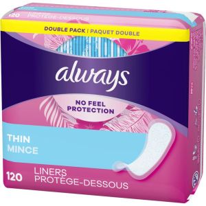 Always Thin No Feel Protection Daily Liners Regular Absorbency Unscented - 120 Count