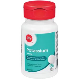 Life Brand Potassium 99mg 100 TAB - Mineral Supplement for Good Health