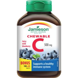 Jamieson Chewable Vitamin C 500 mg Wild Blueberry Flavour 120 Count
