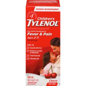 Tylenol Children's Medicine, Fever & Pain, Dye-Free Cherry Liquid 100 ML