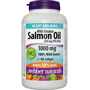Wild Alaskan Salmon Oil 1000mg 200mg EPA/DHA 180 Capsules