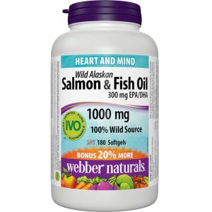 Wild Alaskan Salmon & Fish Oil 1000 mg 300 mg EPA/DHA 180 Capsules
