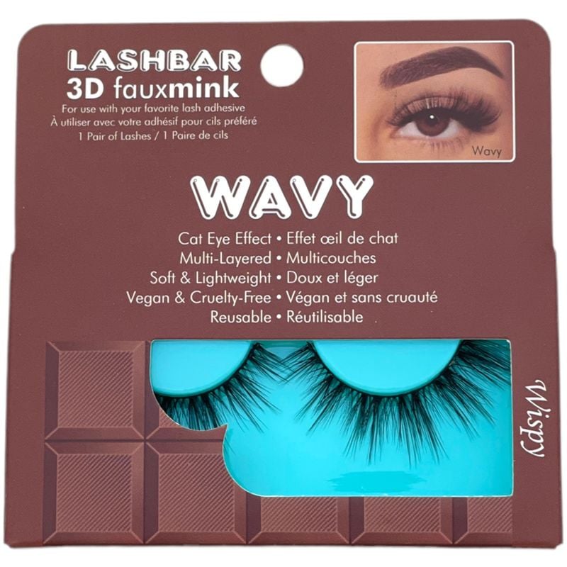 LASHBAR Wavy 3D Faux Mink False Eyelashes - Black Pair for Natural Fluffy Cat Eye Effect