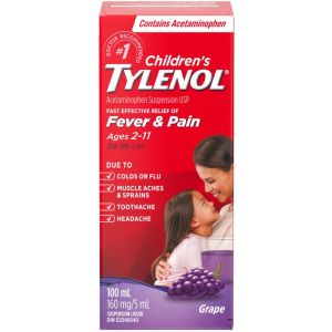 Children's Tylenol Medicine, Fever & Pain, Grape Liquid 100 ML