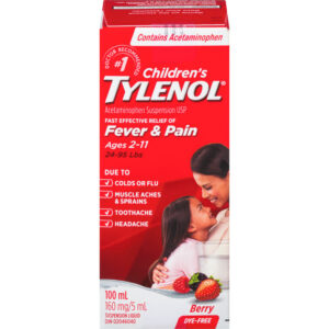 Children's Tylenol Medicine, Fever & Pain, Dye-Free Berry Liquid 100 ML