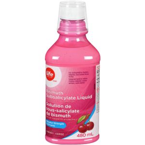 Life Brand Bismuth Subsalicylate Liquid, Protective Coating Action, Regular Strength Cherry 480 ML