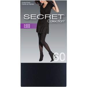 SECRET COLLECTION Suede Tights with Control Panty, 60 Denier Opaque Leg - Noir, Taille D