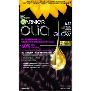 Garnier Olia Permanent Hair Dye, Ammonia-Free Hair Color, 4.12 Iridescent Dark Brown