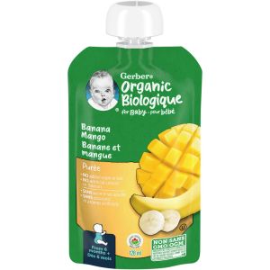 Gerber Organic Puree Banana Mango Baby Food 128 mL