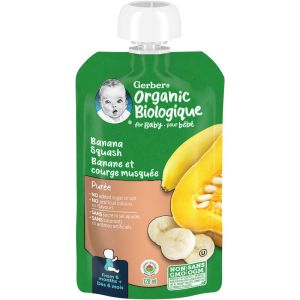 GERBER Organic Puree Banana Squash Baby Food 128 mL