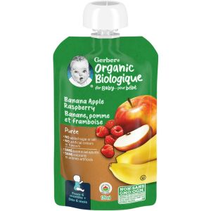 Organic Gerber Puree Banana Apple Raspberry Baby Food 128 mL